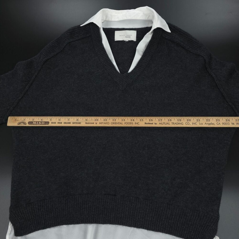 BROCHU WALKER Looker Layered V-Neck Cashmere Wool Sweater Gray Preppy Old Money - Picture 4 of 12